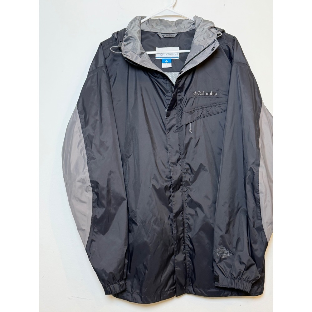 Columbia Omni-Tech Rain Jacket Grey Charcoal Packable Waterproof Hooded Large